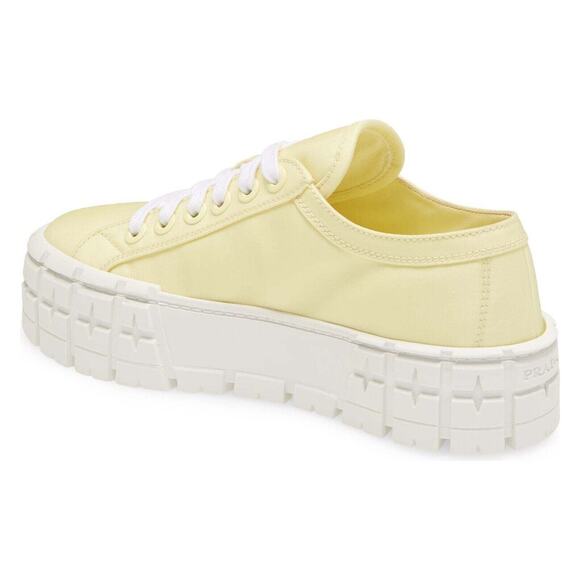 Prada Yellow Nylon White Platform Lug Sole Flat Low Top Trainer Sneaker 37 - Picture 8 of 12